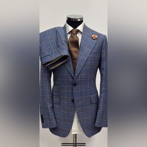 Blue with brown plaid wool suit
